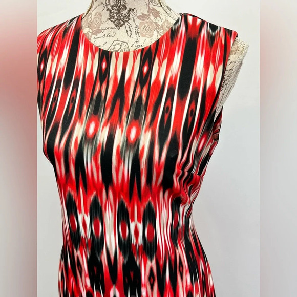 CALVIN KLEIN Red and black abstract print sleeveless sheath dress size 8 - Picture 3 of 14